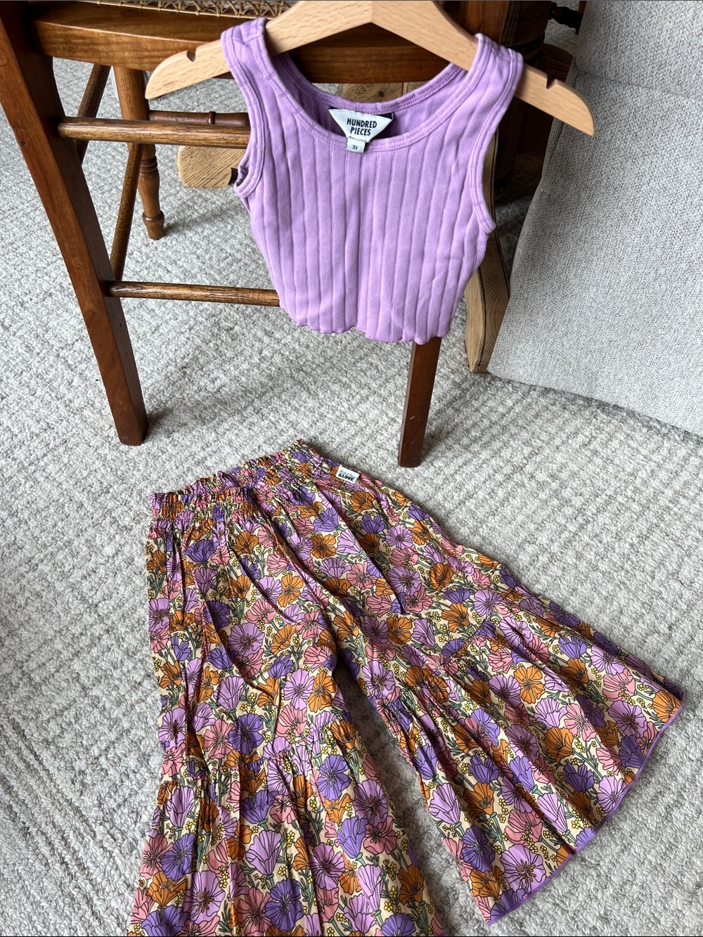 Hundred Pieces Purple & Orange Floral Bell Bottom Set
